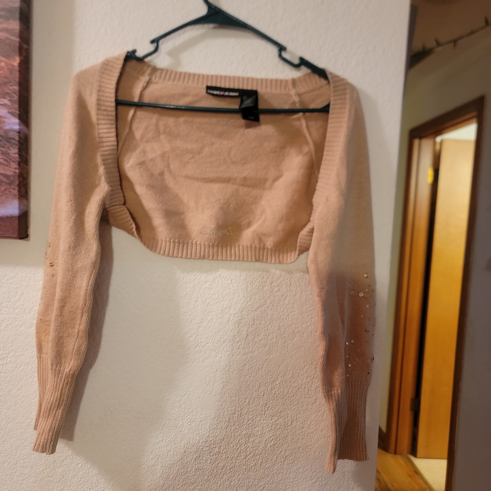 Peach Knit Bolero Shrug with Embellished Sleeves